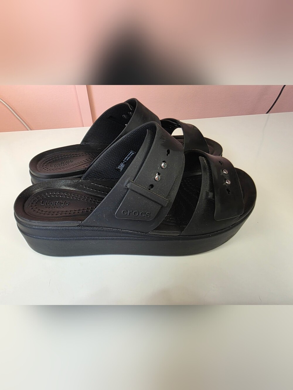 Crocs Brooklyn Double Strap Platform Sandals Black W8 - Picture 2 of 6